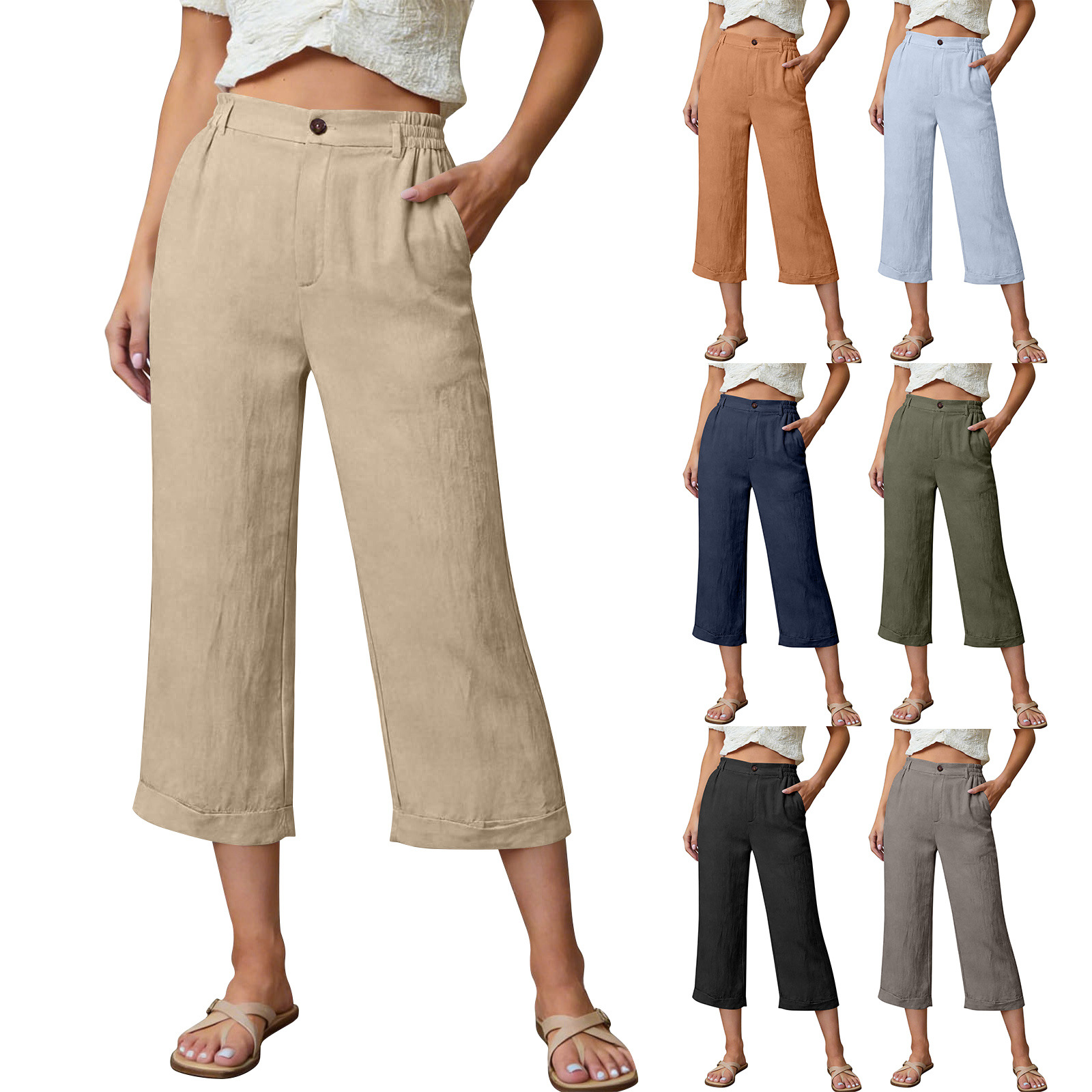 Pocketed Loose-fitting Breathable Summer Capri Pants For Home Wea - photo 2