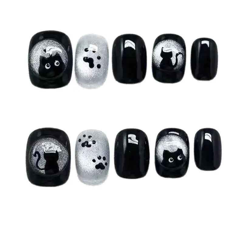 Handmade Wearable Nails With A Cute Cat Claw Designshort, Square, And Round