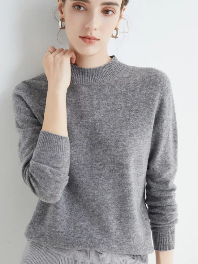 Seamless Half High Neck Loose Fitting Pullover With Bottom Sweater Gray - Shop at LoveMi