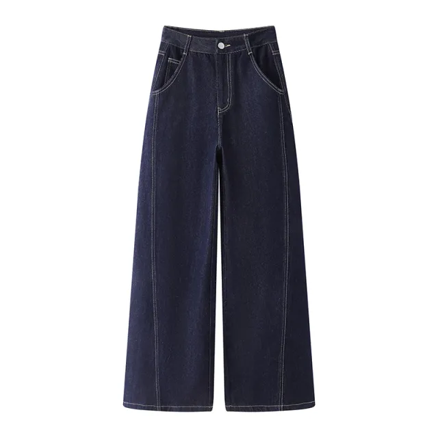 Spring And Autumn New High Waist Slimming And Straight Jeans For Women Deep Denim Blue - Shop at LoveMi