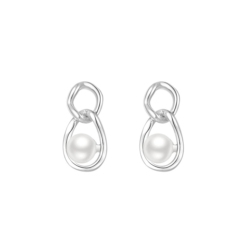 S925 Sterling Silver Curved Pearl Stud Earrings Women's Fashionable