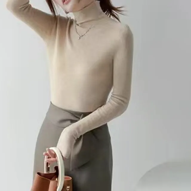 Women's Turtleneck Bottoming Shirt Fur Inner Wear Sweater Knitted Top Khaki - Shop at LoveMi