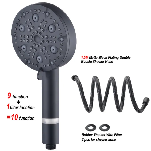 Multifunctional Hand held Shower Head Set With Filter Supercharging Matte Black - Shop at LoveMi