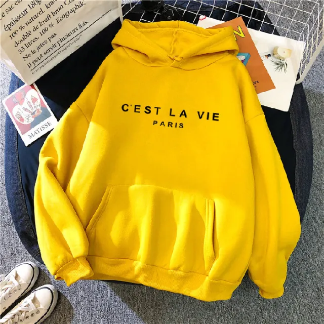 Women's Letter Printed Hoodie Coat Yellow Black Picture - Shop at LoveMi