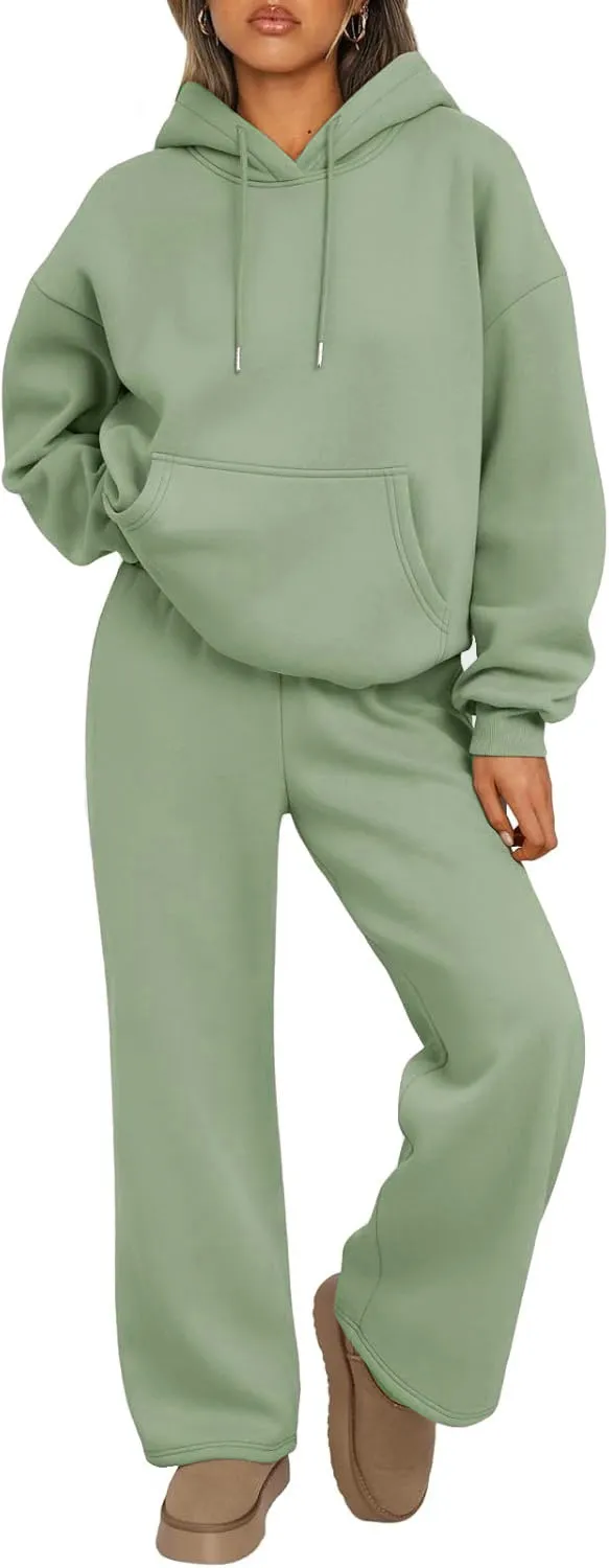 Autumn And Winter Casual Hooded Sweatshirt Oversized Wide leg Green - Shop at LoveMi
