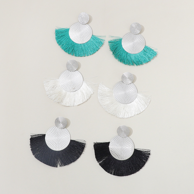 Fan-shaped Tassel Stud Earrings Bohemian Eardrops Women
