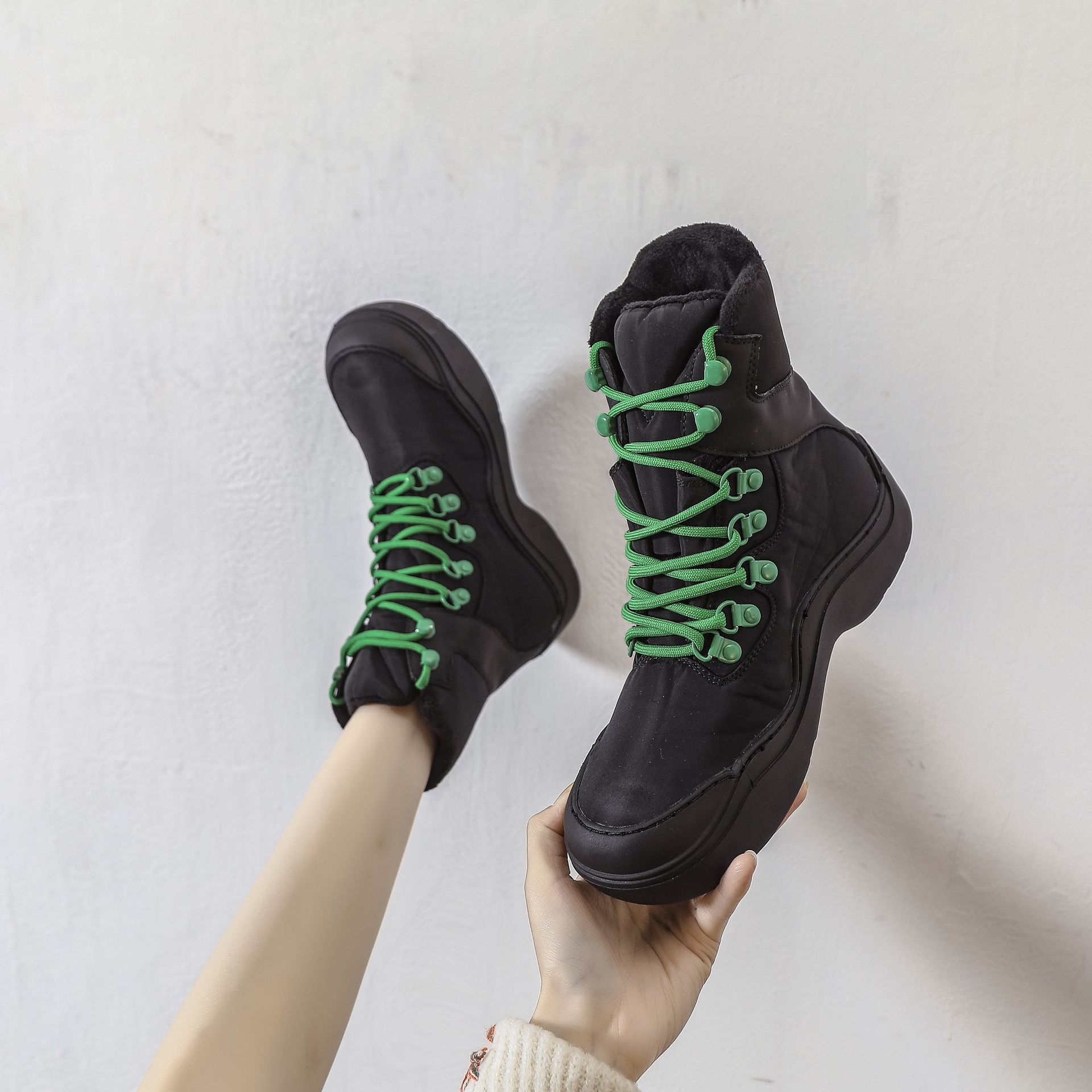 Title 5, New Green Thick-soled Heightened Lace-up Ankle ...