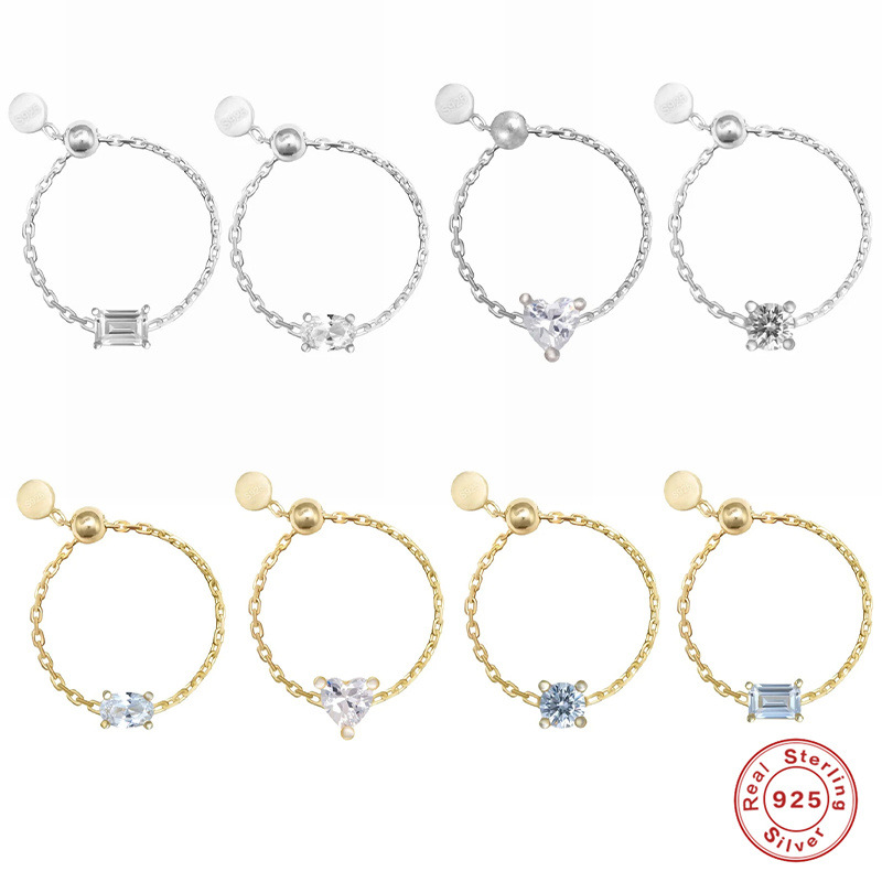 S925 Sterling Silver Inlaid Artificial Diamond Open-end Zircon Chain Adjustable Index Finger Ring