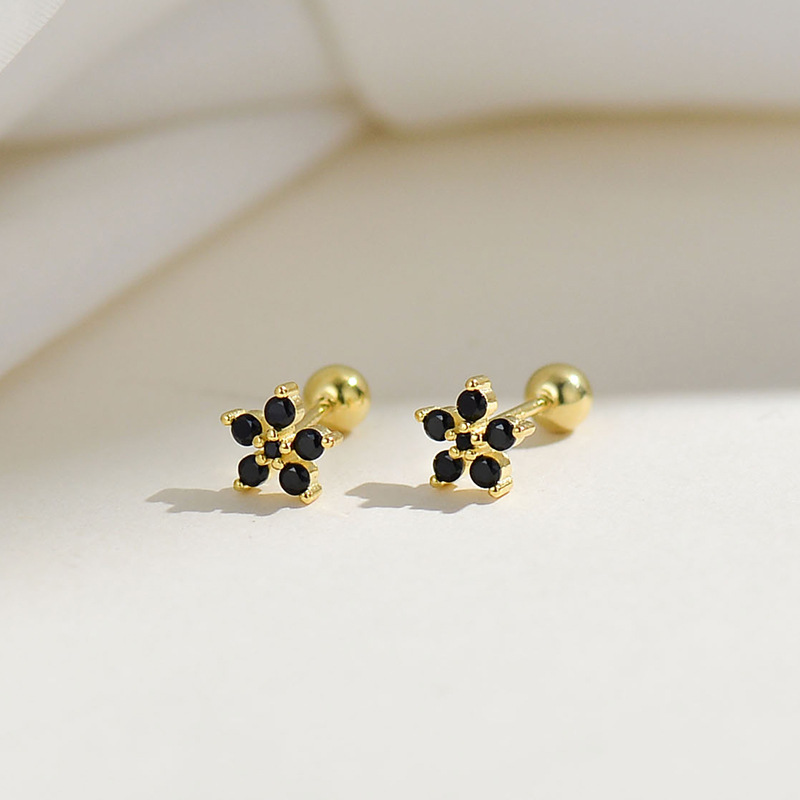 S925 Silver Japan And South Korea Ins Flower Color Zircon Ear Bone Stud