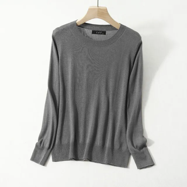 Women's Knitted Long sleeved Bottoming Shirt Gray - Shop at LoveMi