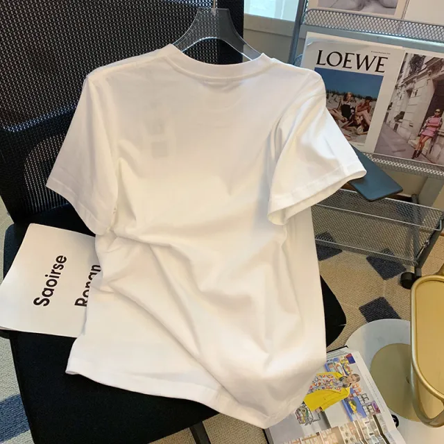 Cotton Round Neck Short Sleeve T shirt Solid Color - Shop at LoveMi