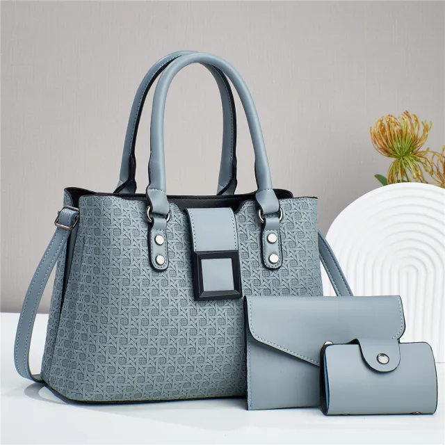 Three piece Textured Large Capacity Women's One Shoulder Crossbody Bag Blue - Shop at LoveMi