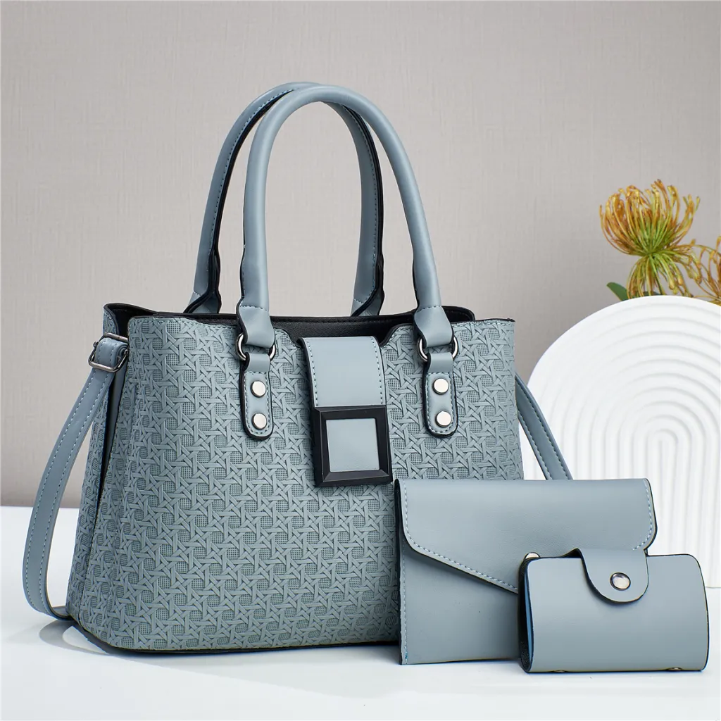 Three-piece Textured Large Capacity Women's One Shoulder Crossbody Bag - Blue