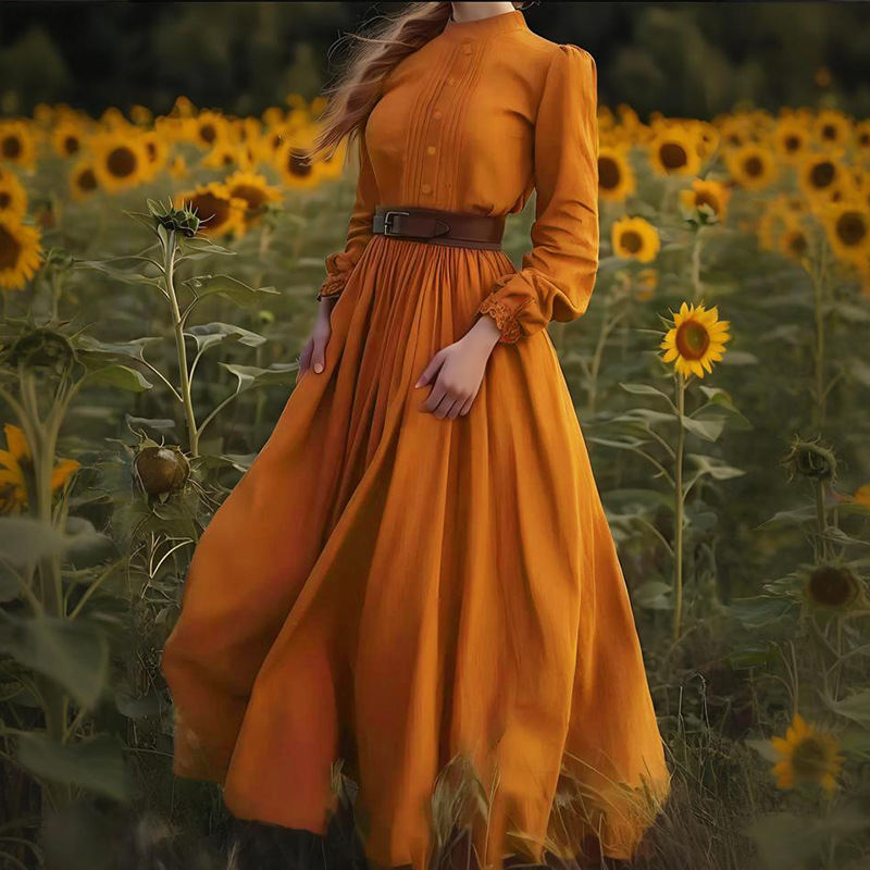 Womens Retro Bohemian Style Casual Dress Orange - Shop at LoveMi