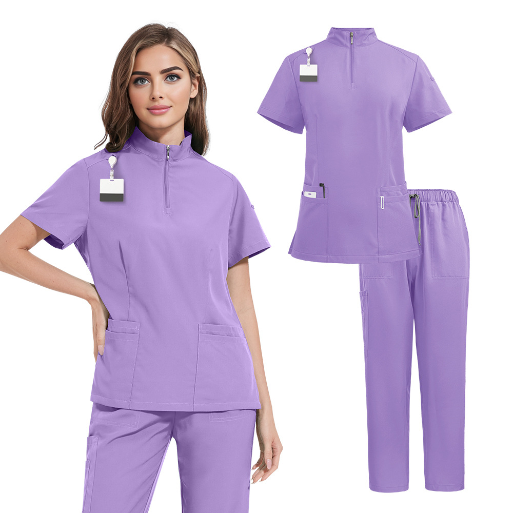 Solid-color Stand-up Collar ICU Nurse Pants