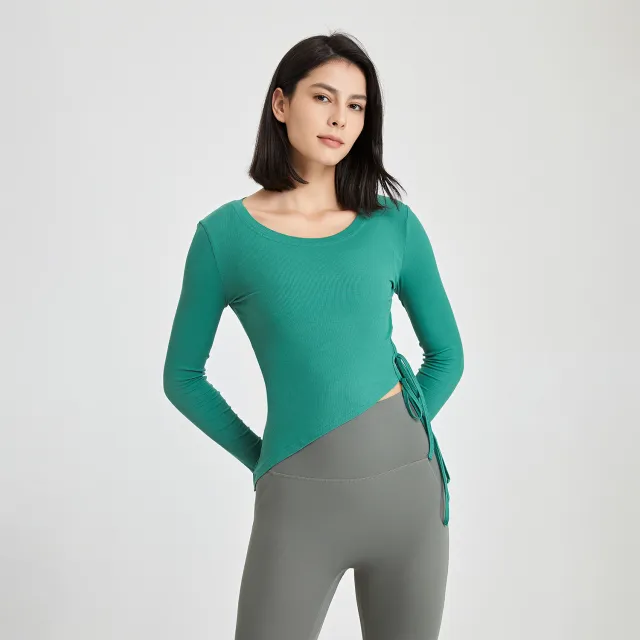 Side Tether Workout Clothes T shirt Slim Fit Tights Stone Green - Shop at LoveMi