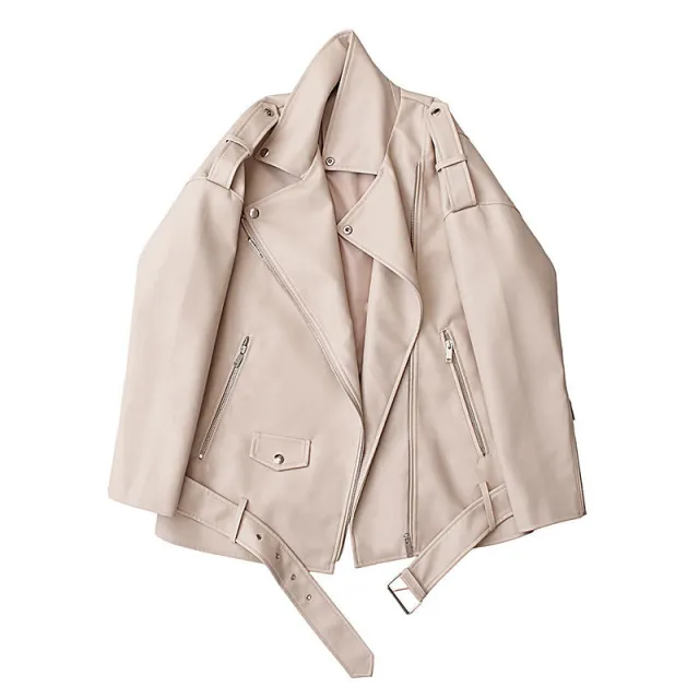 Spring New Korean Style Loose Casual Motorcycle Clothing Small Leather Jacket Apricot - Shop at LoveMi