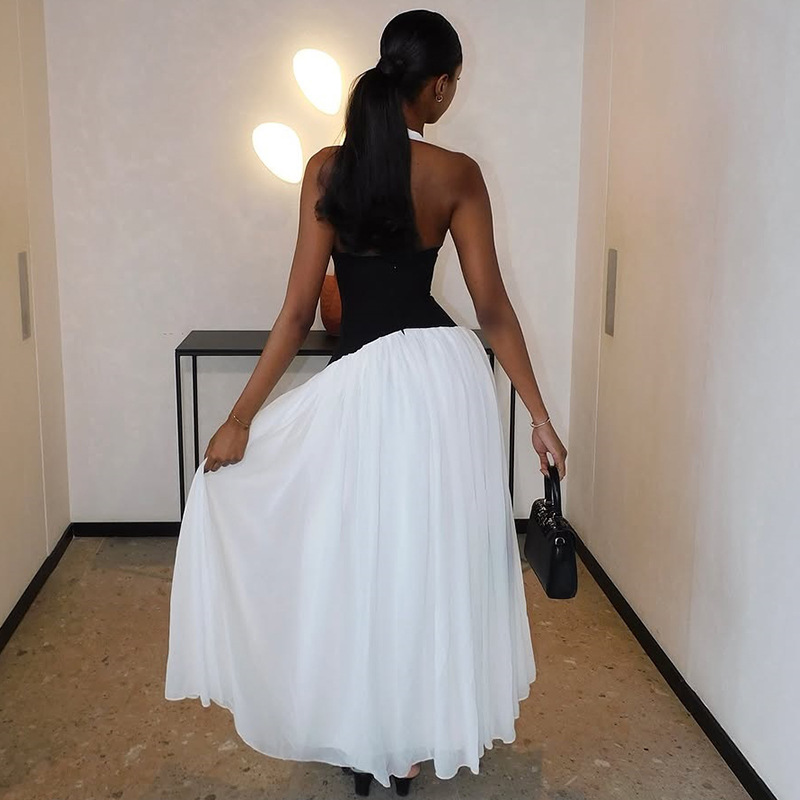 Fashion Women's Waist Hanging Neck Length Dress