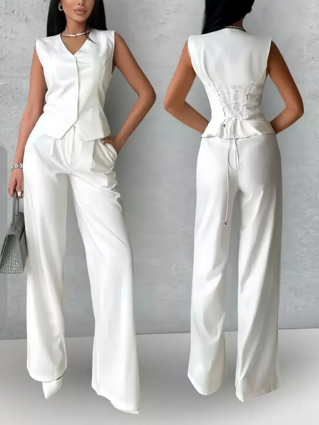 Women's Outer Wear Spring And Summer Vest Pants Two-piece Set - White