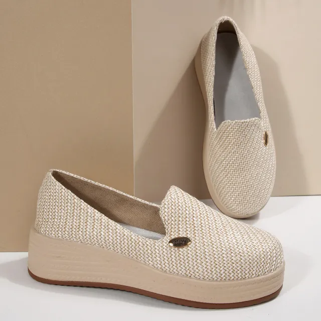 Women's Canvas Thick soled Wedge Shoes Beige - Shop at LoveMi