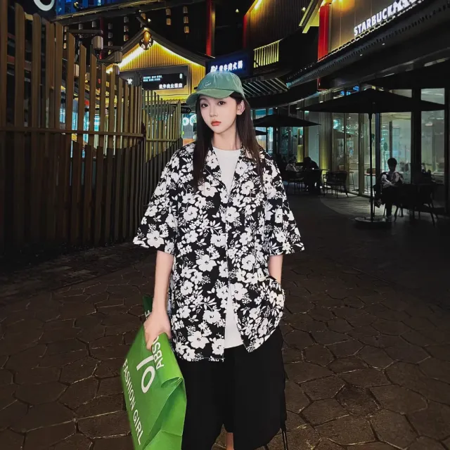 Cuban collar Floral Shirt Thin And Loose fitting Floral - Shop at LoveMi