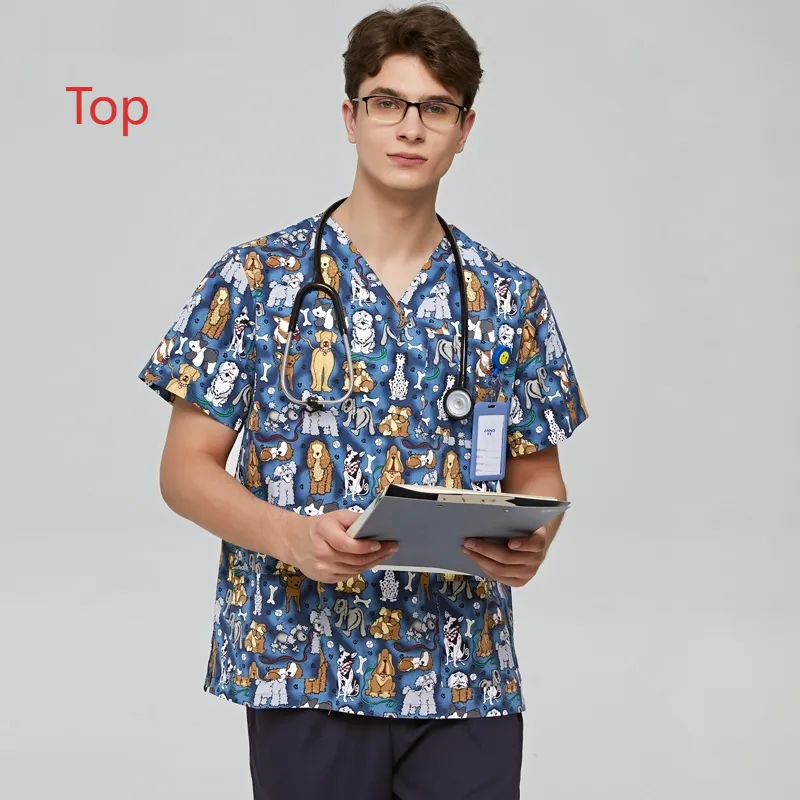 Surgical Gown Printed V-neck Pet Doctor Beauty