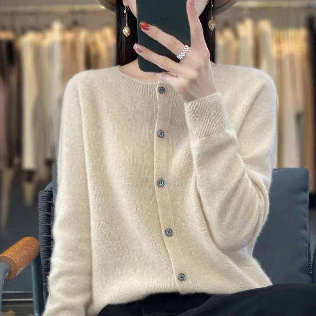 Cardigan Plus Size Coat Loose Round Neck Sweater Raw Velvet Rice L - Shop at LoveMi