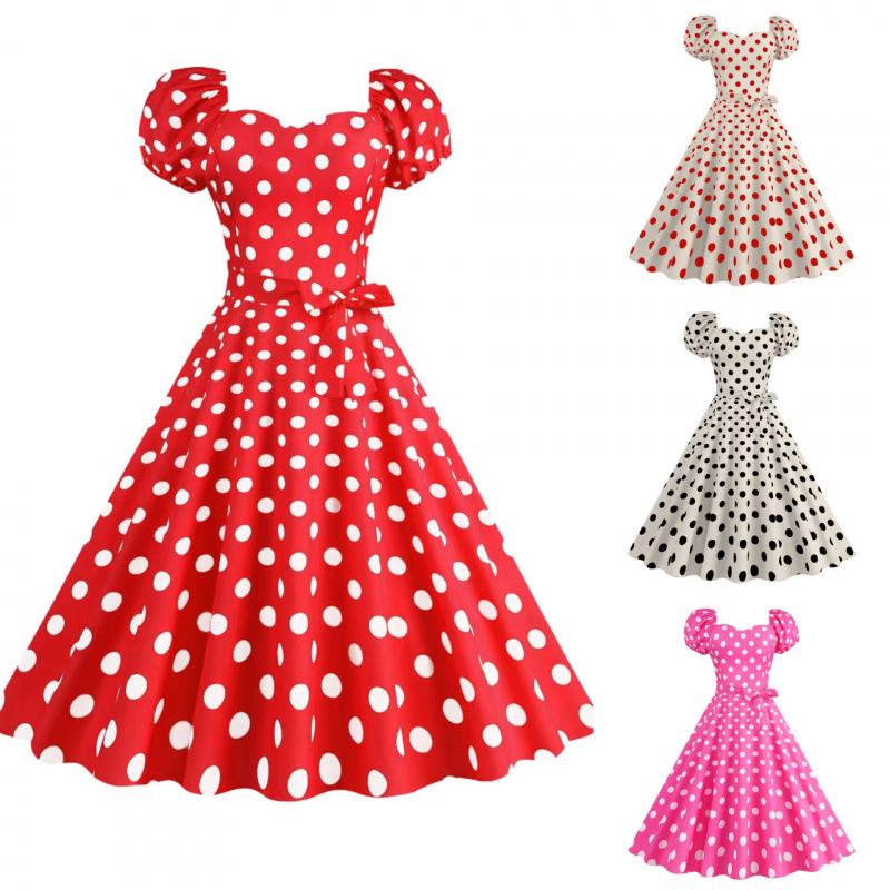 Retro Polka Dot Print Dress Women