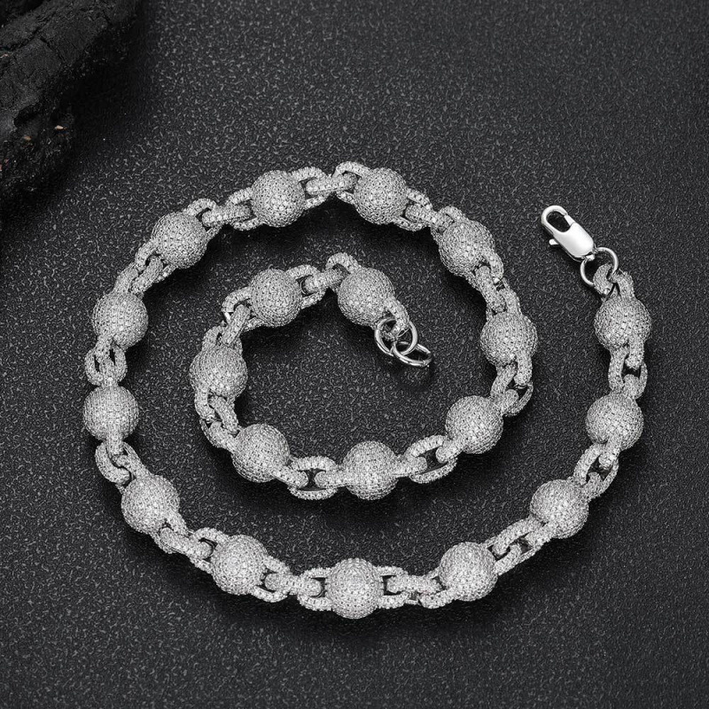Colier cu șirag de mărgele și strasuri de 10,5 mm - Bijuterii cu pandantiv Hip Hop Cubic Zirconia pentru bărbați