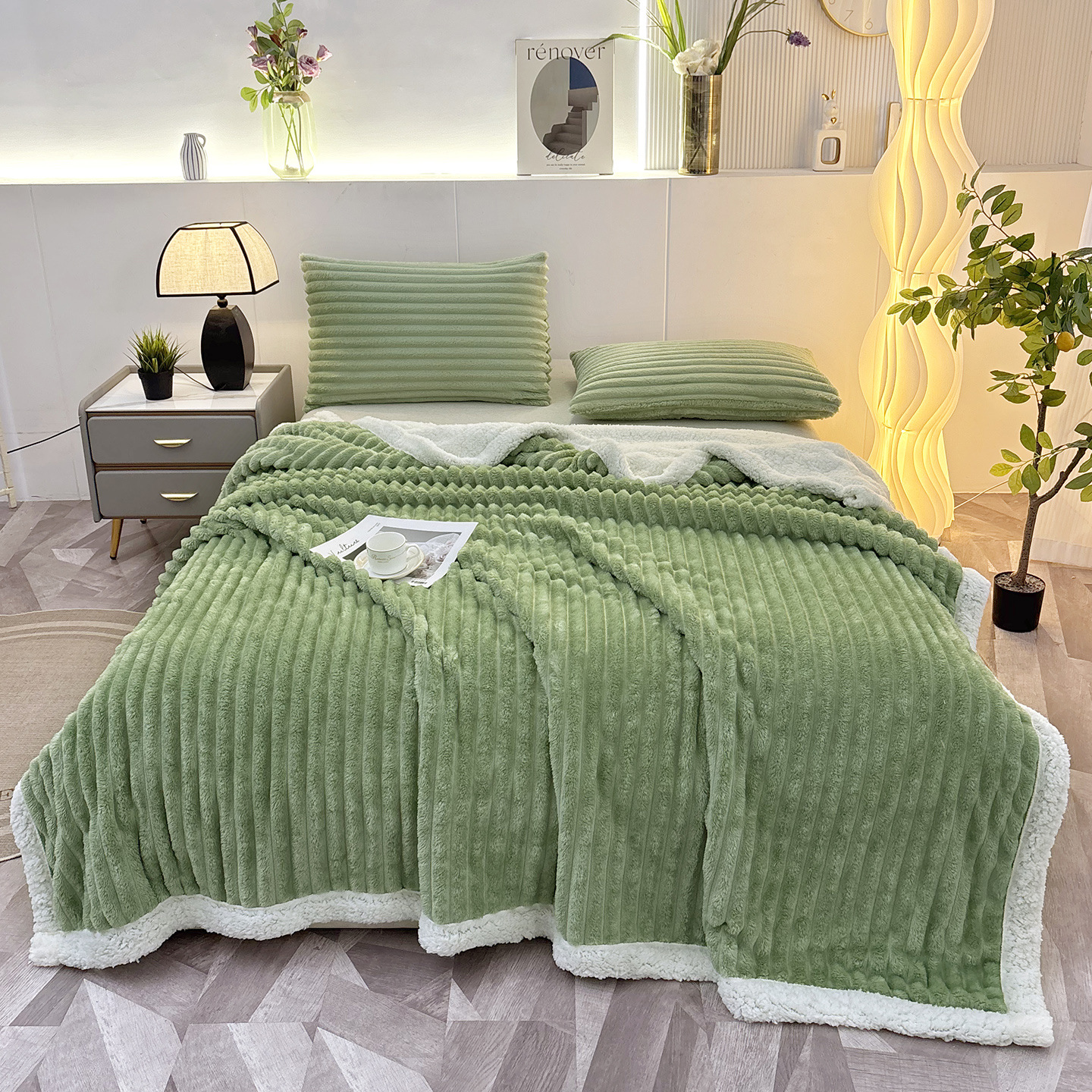 Striped Lambswool Flannel Blanket, picture 6 of 12