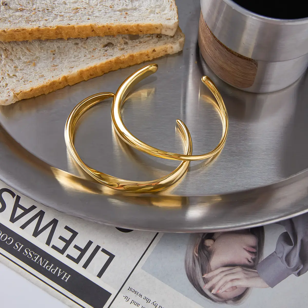 18K Gold Stainless Steel Polished Twisted Bracelet