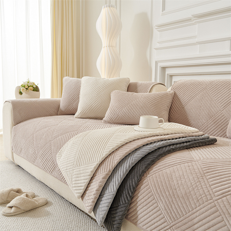 Solid-color Crystal Velvet Plaid Sofa Cushion