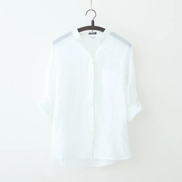 Sun Protection Japanese Fresh Loose Cotton And Linen Stand Collar Shirt Tan - Shop at LoveMi