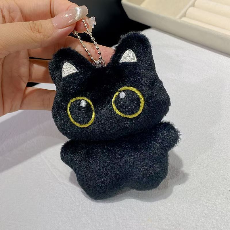 Big-eyed Black Cat Plush Doll Keychain