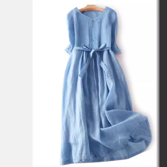 Round Neck Art Retro Style Waist-tight Dress