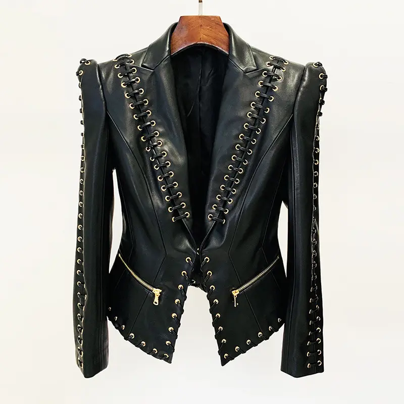Fashion Heavy Industry Eyelet Rope Slim-fit Leather