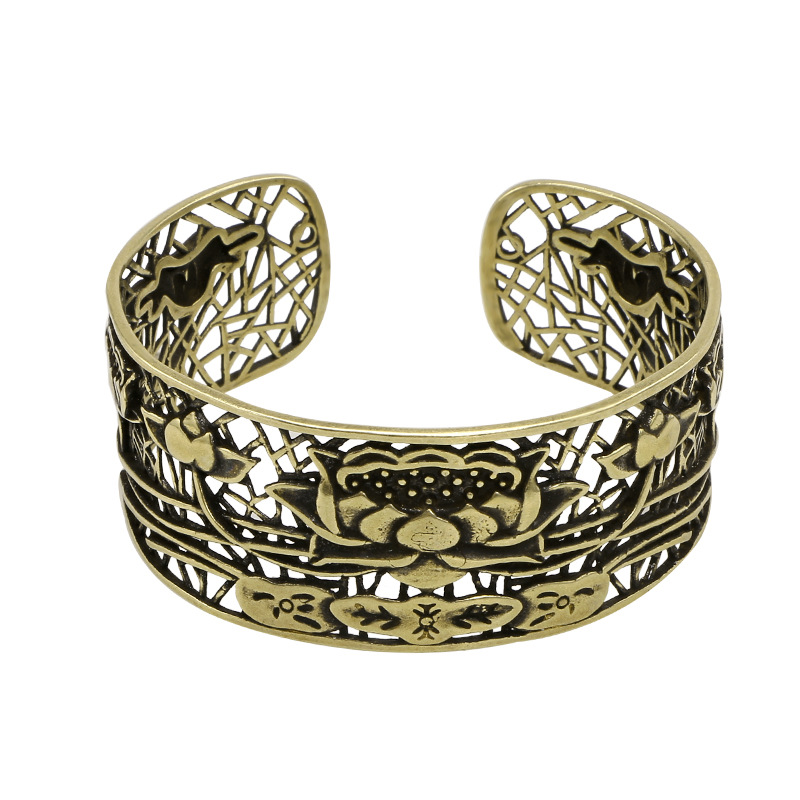 Brass Lotus Wide Brim Bracelet, picture 2 of 5
