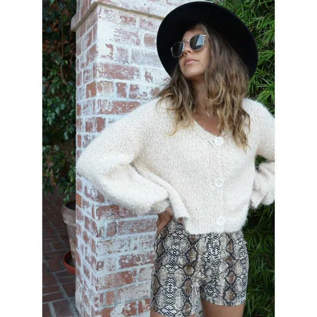 Autumn And Winter European And American Plush Knitted Solid Color Short Coat Apricot - Shop at LoveMi