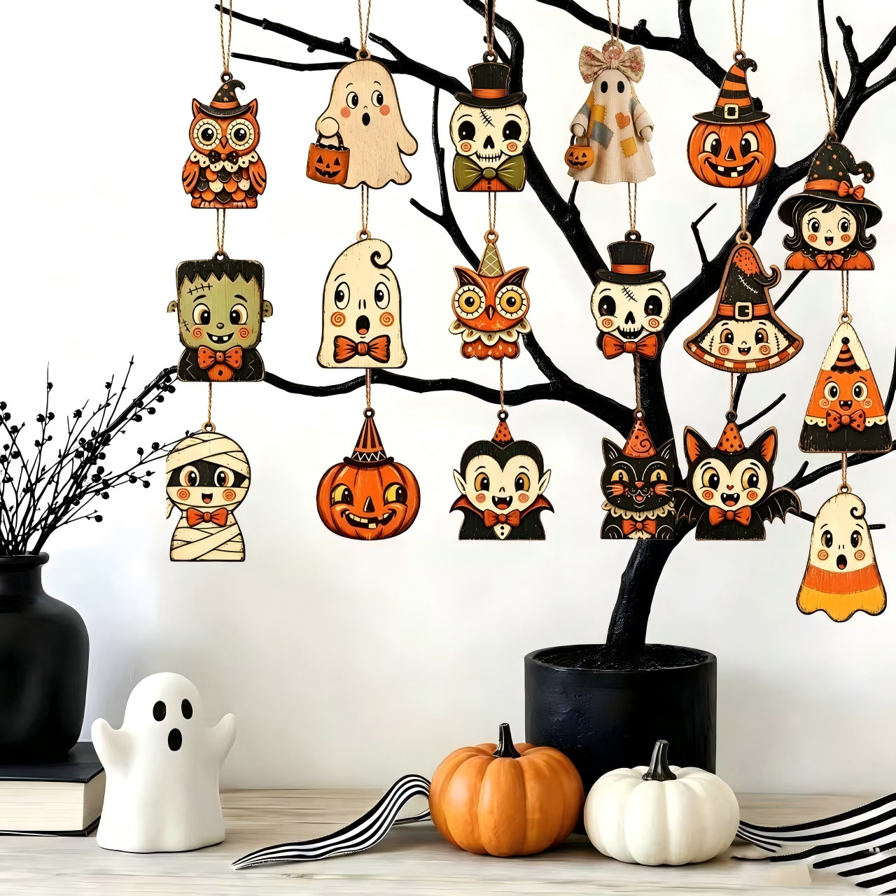 Halloween Pumpkin Black Cat And Ghost Charms