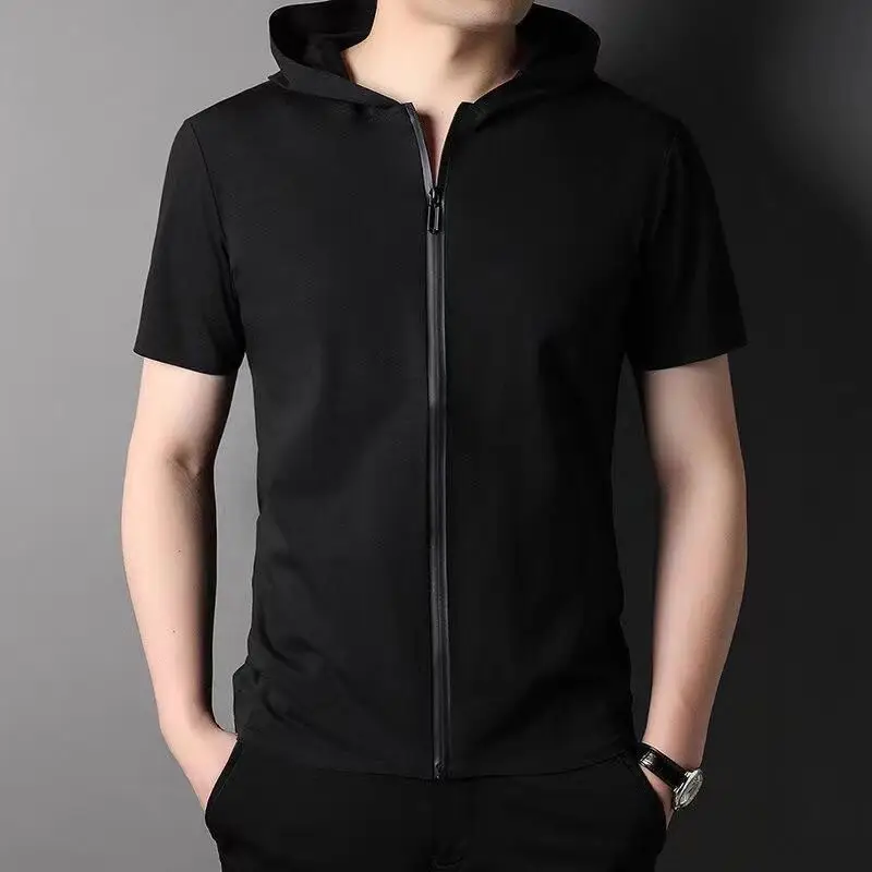 Men's Cardigan Zipped Stand Collar Short Sleeve