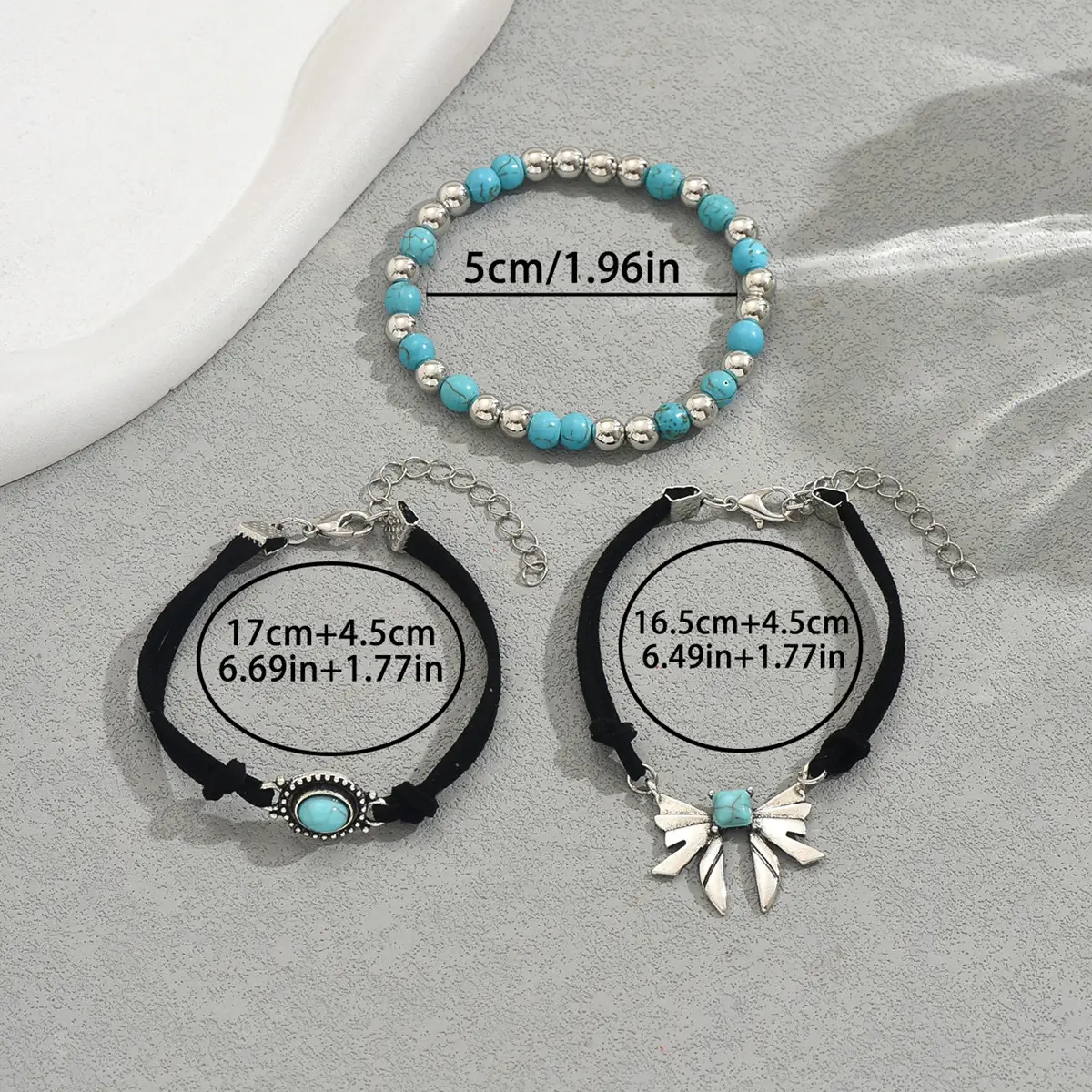 Geometric Butterfly Turquoise Design Bracelet Three-piece Set