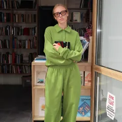 Street Casual Sweatshirt Outfit Women Winter Fashion - Green - View 1