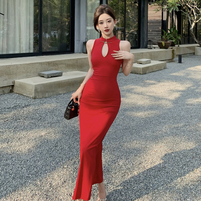 Women's Fashion Solid Color Slim-fit Evening Dress
