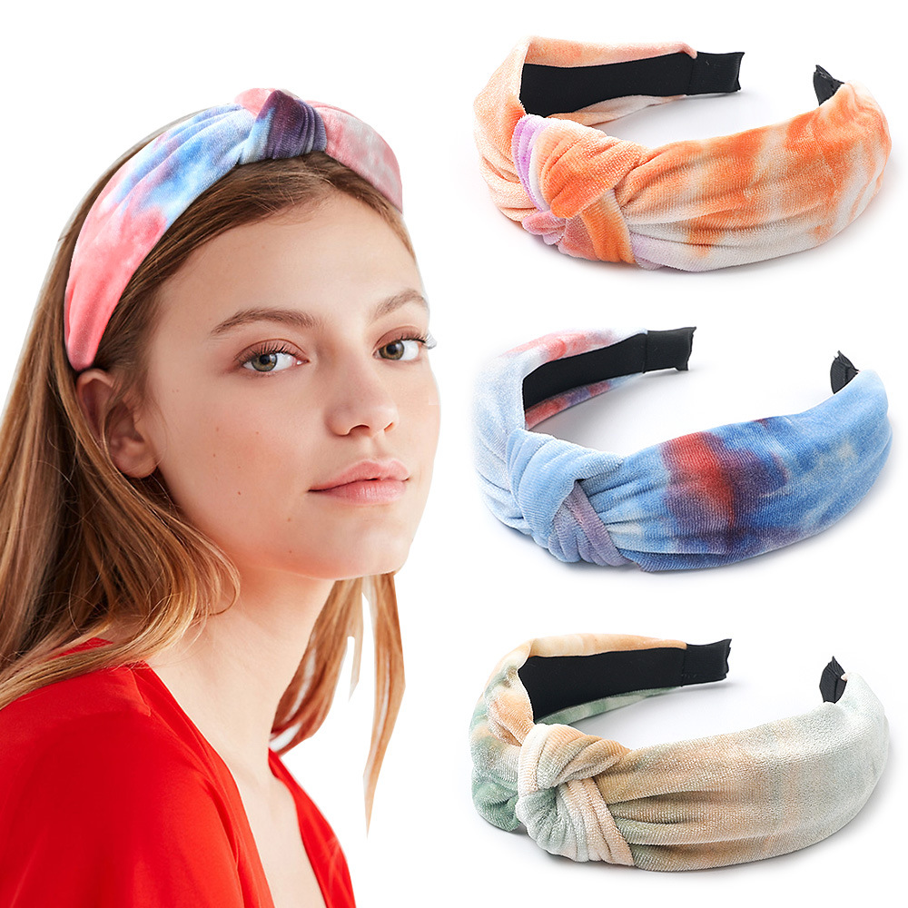 Fabric Headband Tie-dyed Velvet Knotted Headband Thickened