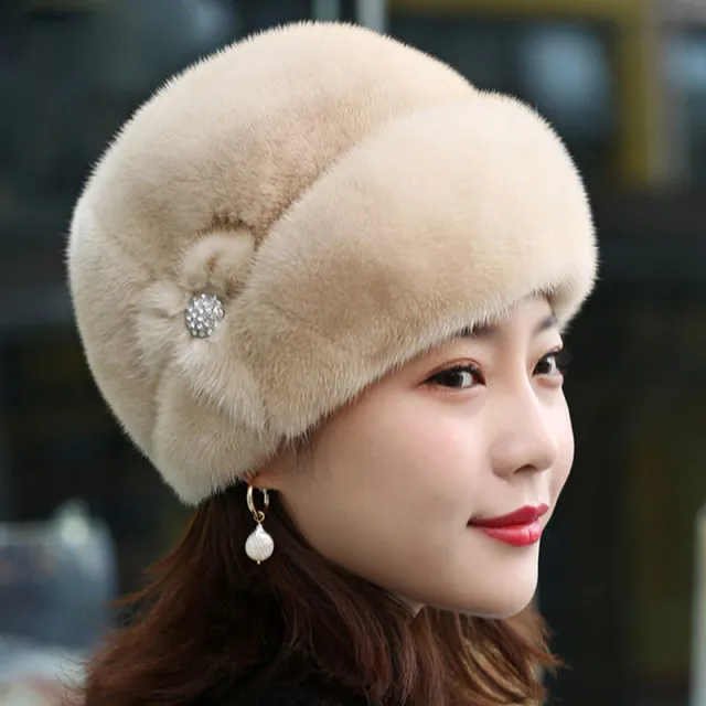 Fur Hat Female Winter Artificial Mink Hair Top Hat Apricot - Shop at LoveMi