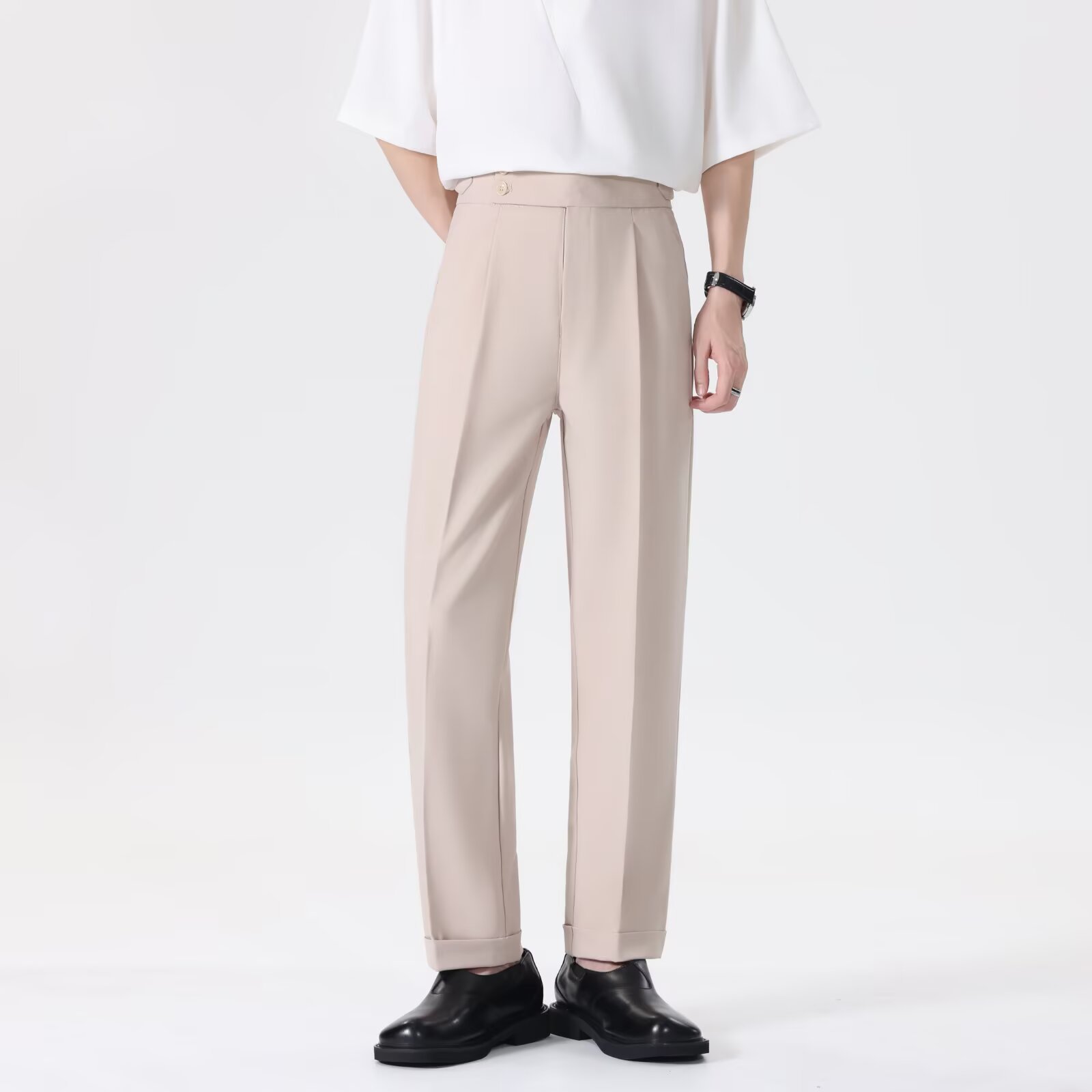Draped Suit Pants Mens Loose-fit Wide-leg Trousers
