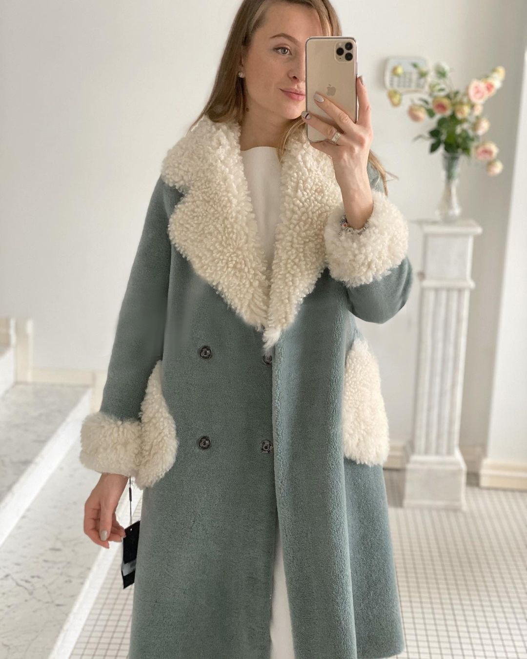 Title 9, Womens Lamb Wool Long Lapel Pocket Jacket, sim...