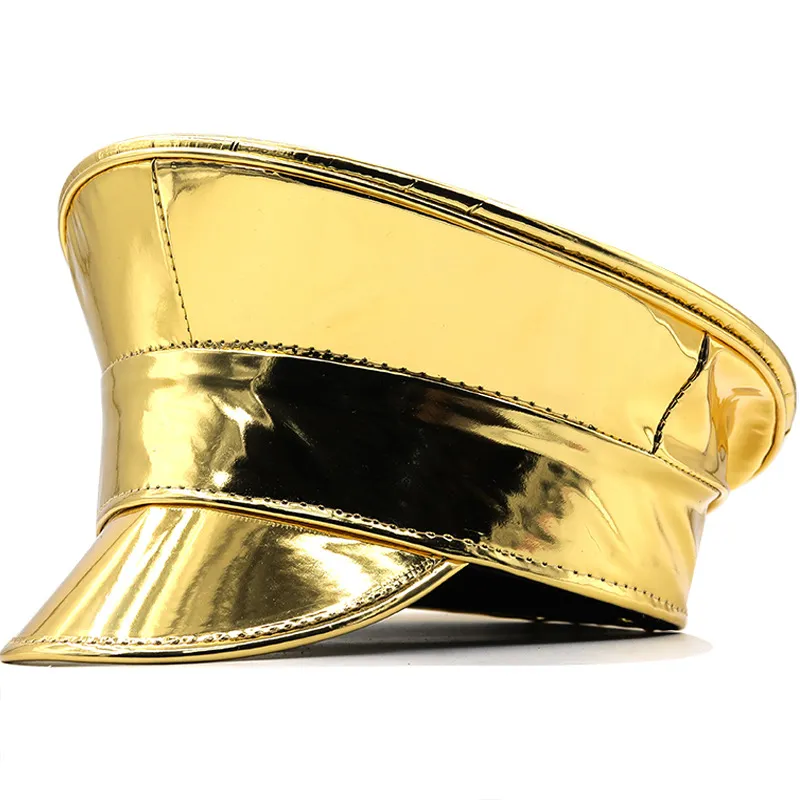 Laser Patent Leather Flat-top Cap Women's Party - Gold