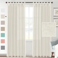 Linen Yarn Curtain Transparent Window Screen - Cream White - View 1