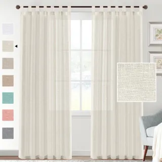 Linen Yarn Curtain Transparent Window Screen - Cream White